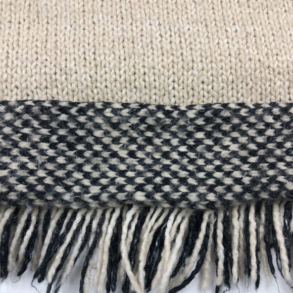 Press Cream & Black Cozy Boho Aztec Wool Blend Crew Neck Fringed Sweater Western - Picture 10 of 13